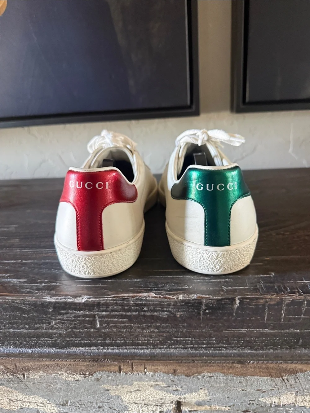 Gucci White Leather Sneakers with Red & Green Side Stripes